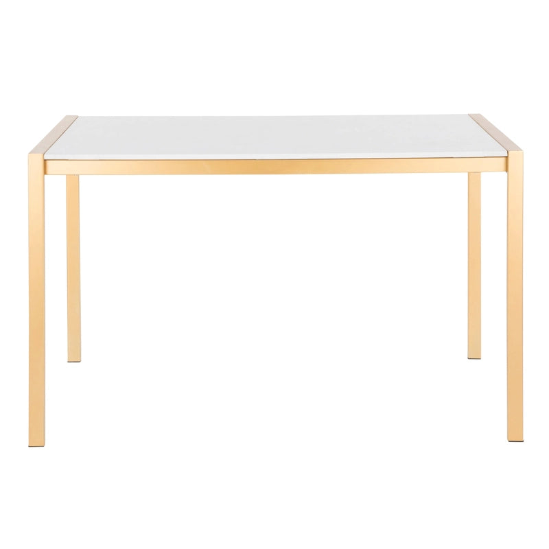 Table à Manger Contemporaine Pieds en Métal Doré Plateau en Marbre et Verre
