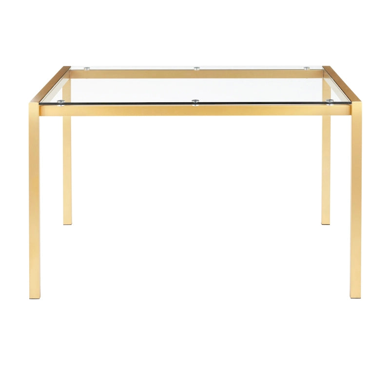Table à Manger Contemporaine Pieds en Métal Doré Plateau en Marbre et Verre