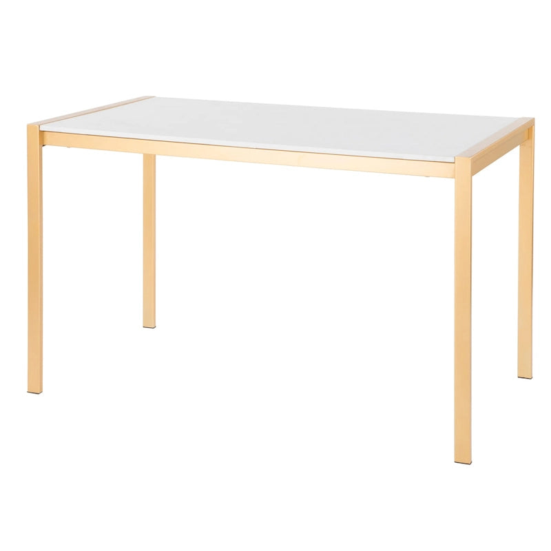 Table à Manger Contemporaine Pieds en Métal Doré Plateau en Marbre et Verre