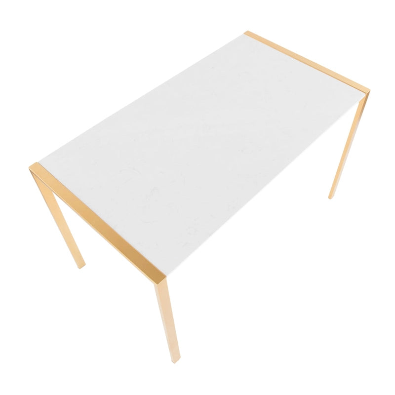 Table à Manger Contemporaine Pieds en Métal Doré Plateau en Marbre et Verre