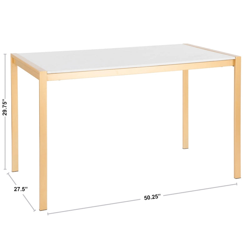 Table à Manger Contemporaine Pieds en Métal Doré Plateau en Marbre et Verre