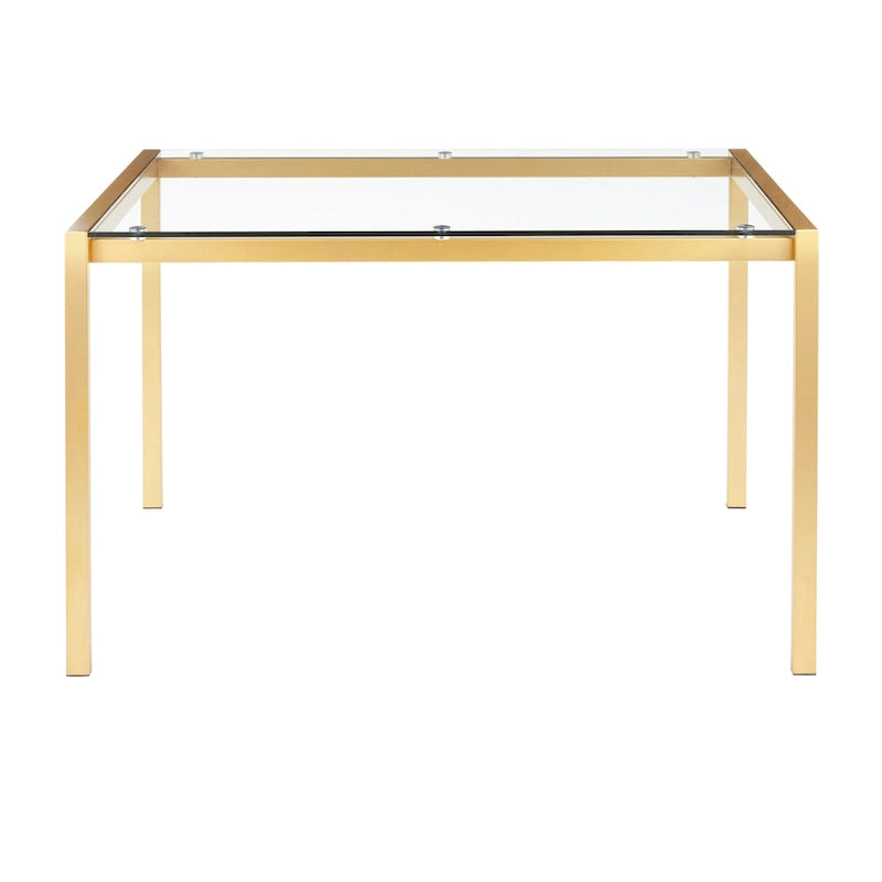 Table à Manger Contemporaine Pieds en Métal Doré Plateau en Marbre et Verre