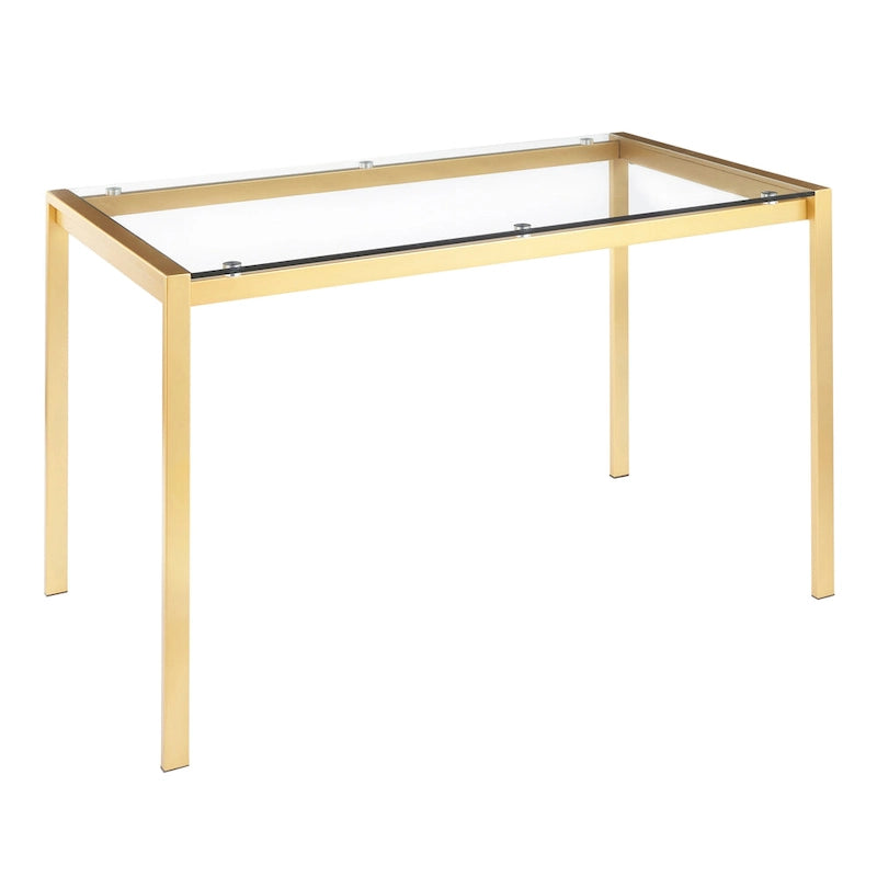 Table à Manger Contemporaine Pieds en Métal Doré Plateau en Marbre et Verre