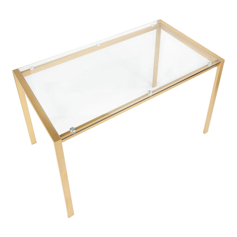 Table à Manger Contemporaine Pieds en Métal Doré Plateau en Marbre et Verre