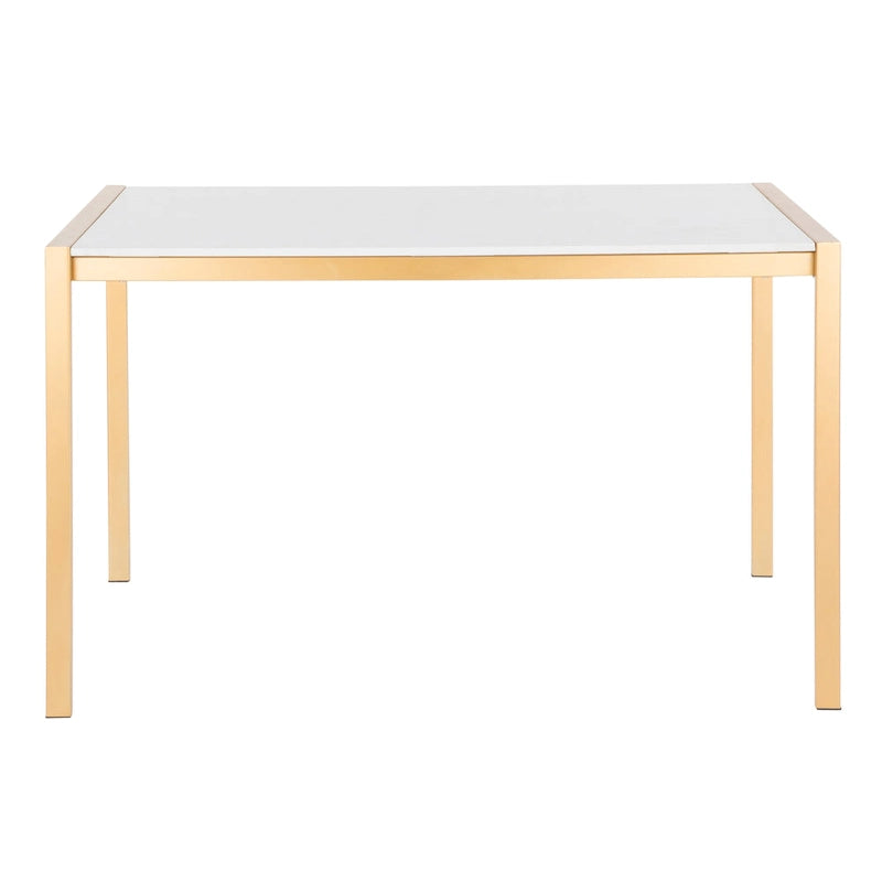 Table à Manger Contemporaine Pieds en Métal Doré Plateau en Marbre et Verre