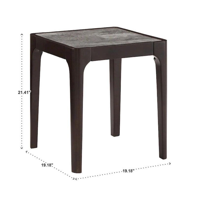 Table basse carrée à plateau effet marbre Noyer foncé Structure en hévéa Gris moderne