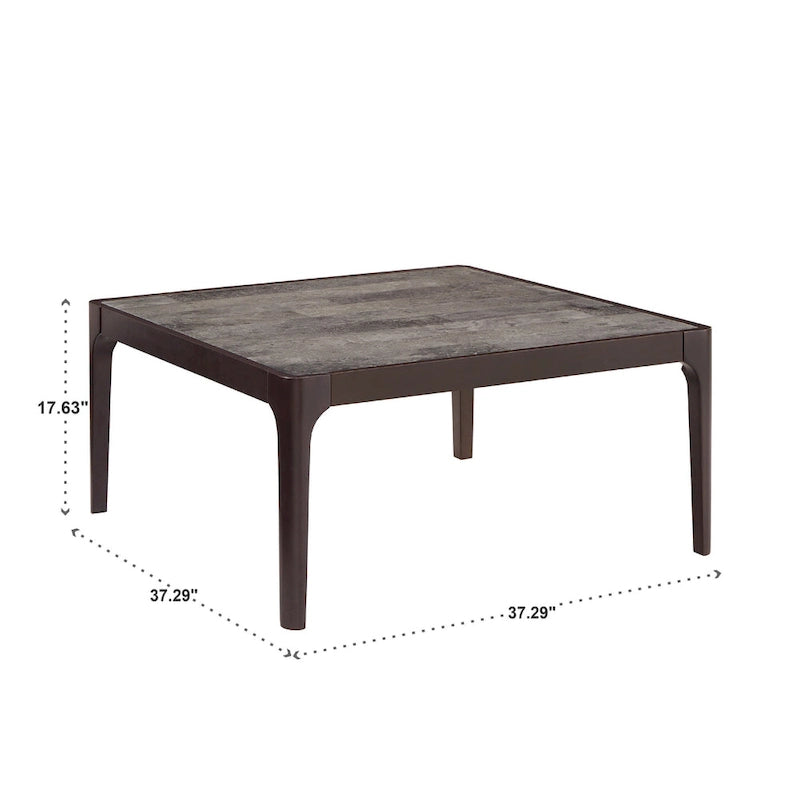 Table basse carrée à plateau effet marbre Noyer foncé Structure en hévéa Gris moderne