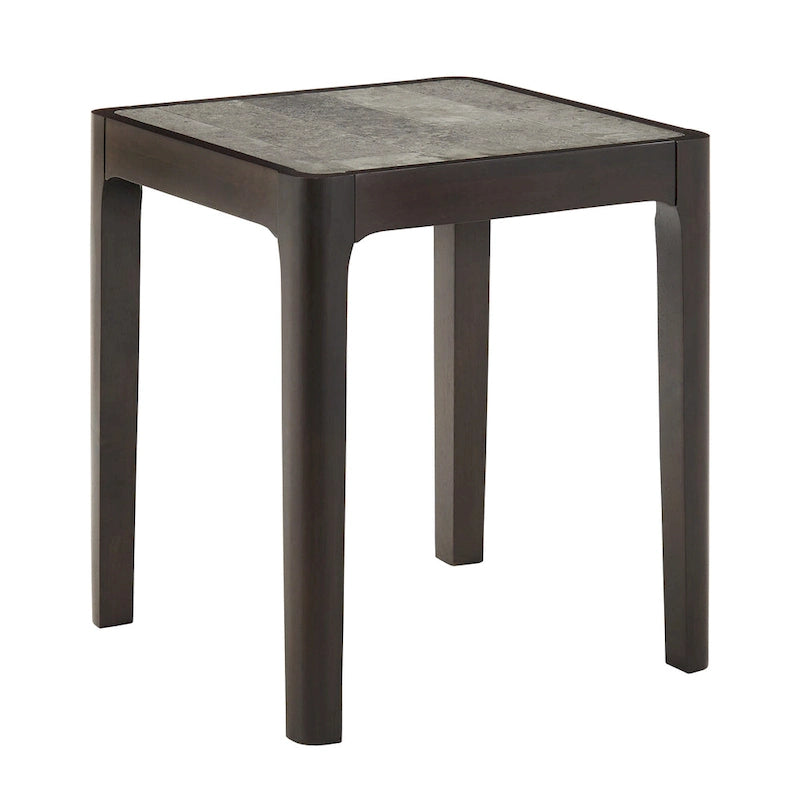 Table basse carrée à plateau effet marbre Noyer foncé Structure en hévéa Gris moderne