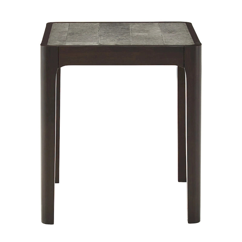 Table basse carrée à plateau effet marbre Noyer foncé Structure en hévéa Gris moderne