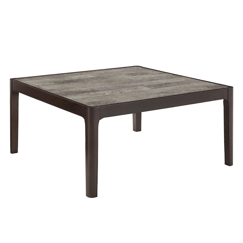 Table basse carrée à plateau effet marbre Noyer foncé Structure en hévéa Gris moderne