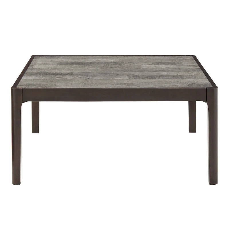 Table basse carrée à plateau effet marbre Noyer foncé Structure en hévéa Gris moderne