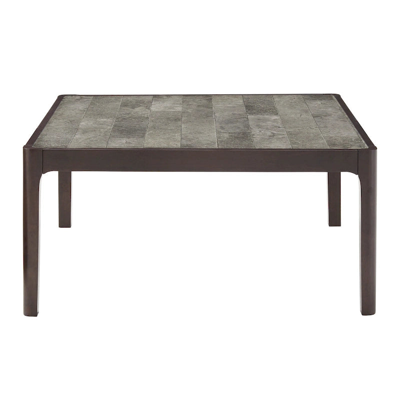 Table basse carrée à plateau effet marbre Noyer foncé Structure en hévéa Gris moderne