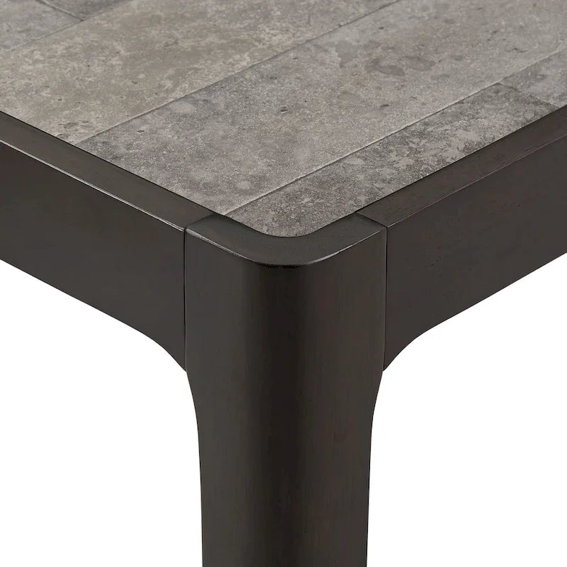 Table basse carrée à plateau effet marbre Noyer foncé Structure en hévéa Gris moderne