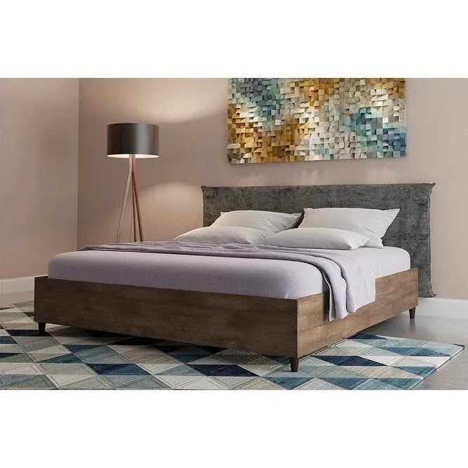 Cadre de lit plateforme moderne bas Marron beige Blanc MDF