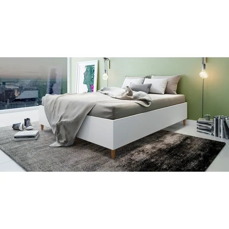 Cadre de lit plateforme moderne bas Marron beige Blanc MDF