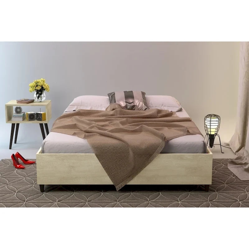 Cadre de lit plateforme moderne bas Marron beige Blanc MDF