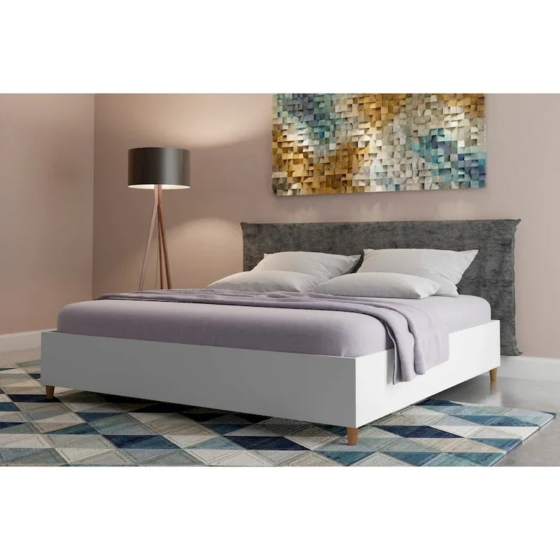 Cadre de lit plateforme moderne bas Marron beige Blanc MDF