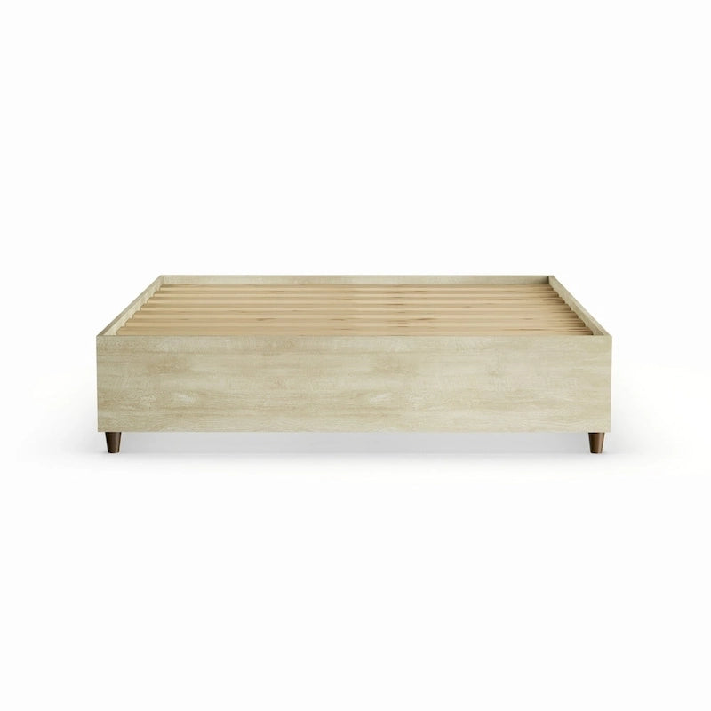 Cadre de lit plateforme moderne bas Marron beige Blanc MDF