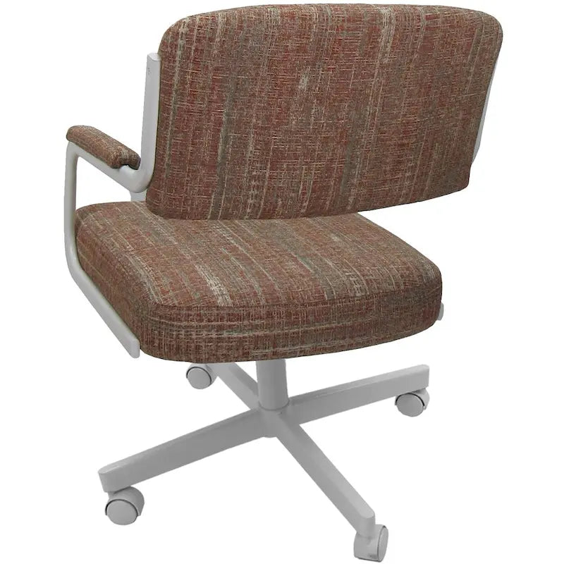 Chaise de salle à manger pivotante rembourrée avec roulettes et accoudoirs, tissu beige, structure en métal gris