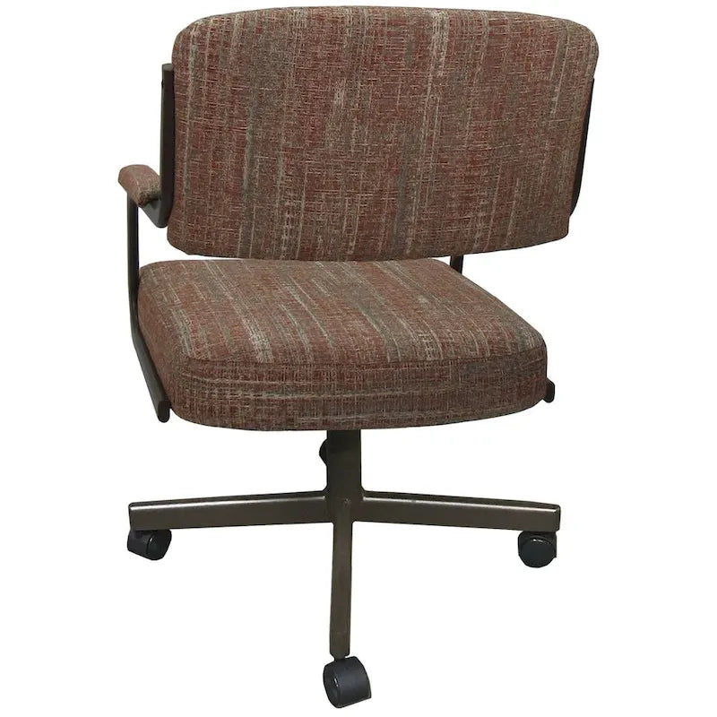 Chaise de salle à manger pivotante rembourrée avec roulettes et accoudoirs, tissu beige, structure en métal gris