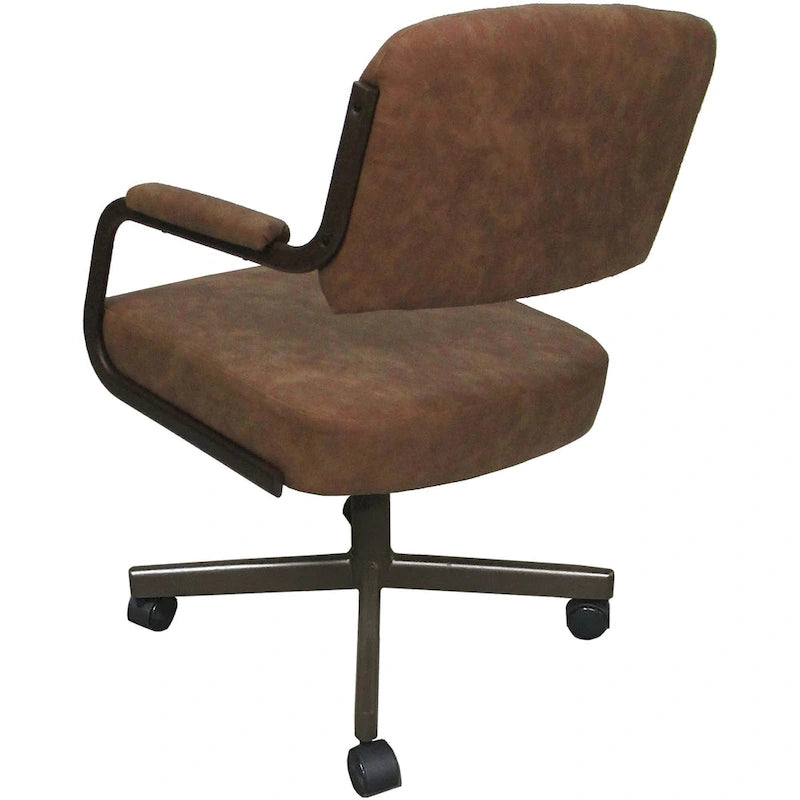 Chaise de salle à manger pivotante rembourrée avec roulettes et accoudoirs, tissu beige, structure en métal gris