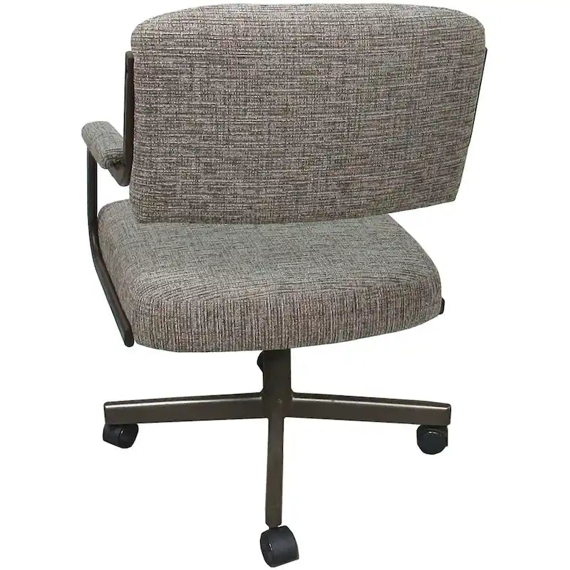 Chaise de salle à manger pivotante rembourrée avec roulettes et accoudoirs, tissu beige, structure en métal gris