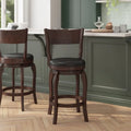 Tabouret de comptoir pivotant rembourré à dossier ouvert et à structure en bois massif