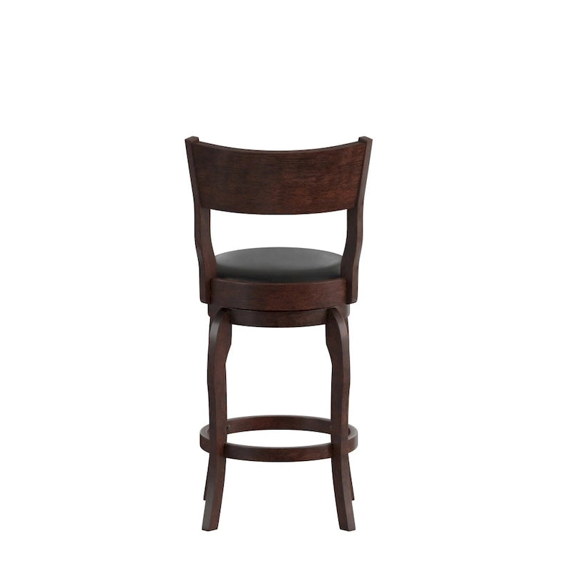 Tabouret de comptoir pivotant rembourré à dossier ouvert et à structure en bois massif