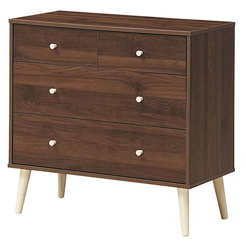 Commode 4 tiroirs en bois avec tiroirs coulissants fluides Chêne Noyer
