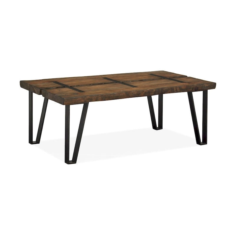 Table basse rectangulaire en bois recyclé avec pieds en métal galvanisé finition « scierie »