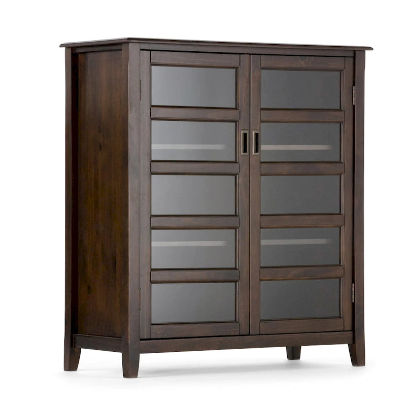 Armoire de rangement transitoire en bois massif marron acajou avec portes en verre trempé