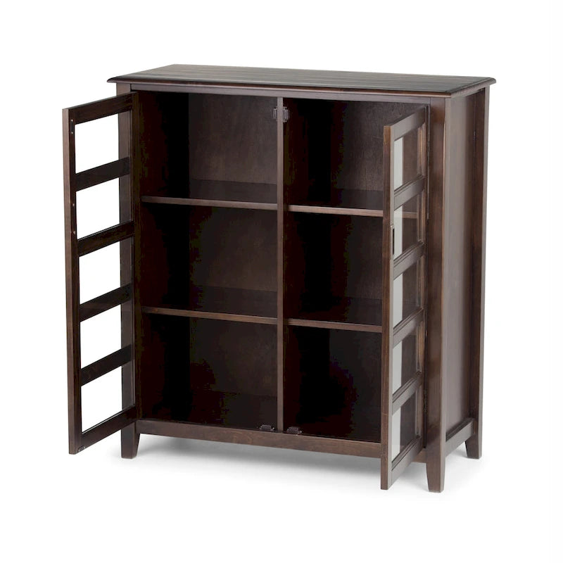 Armoire de rangement transitoire en bois massif marron acajou avec portes en verre trempé
