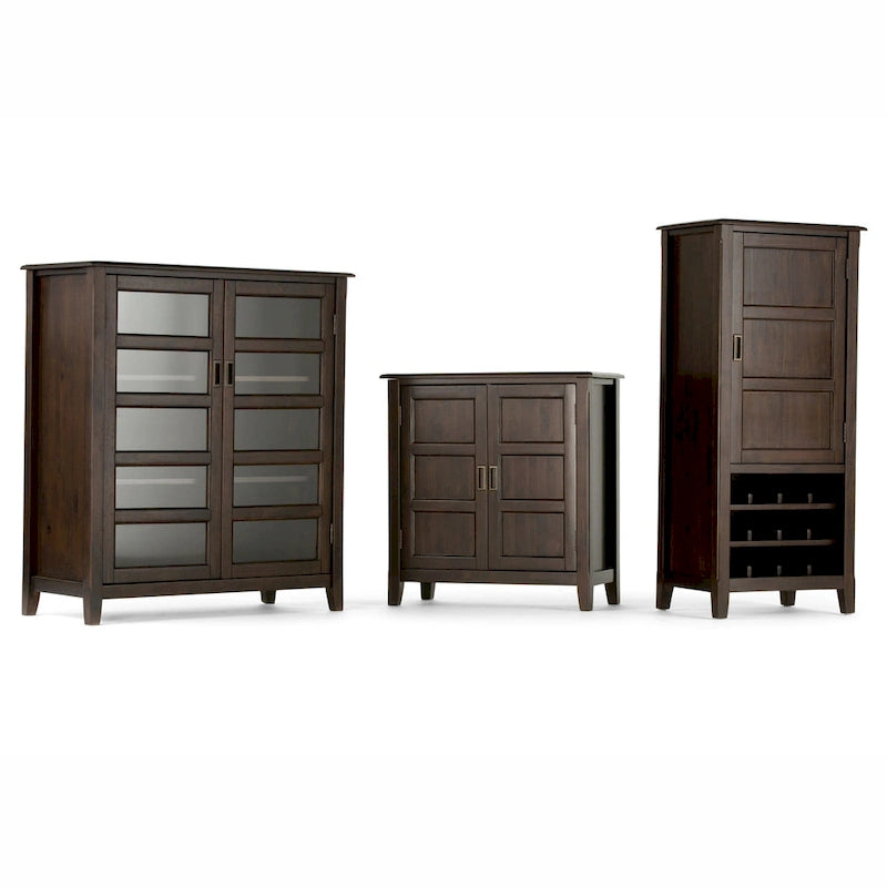 Armoire de rangement transitoire en bois massif marron acajou avec portes en verre trempé