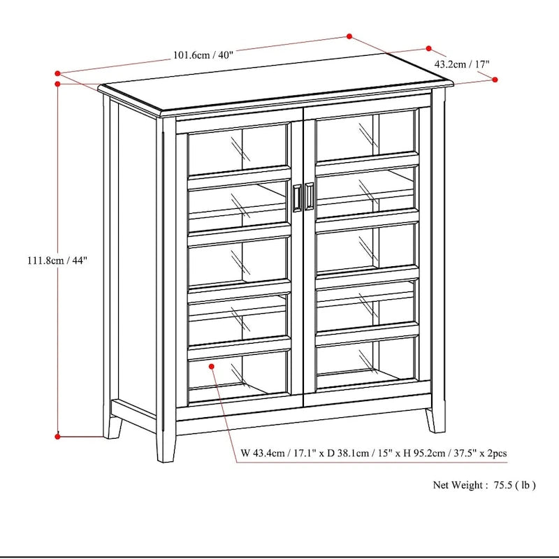 Armoire de rangement transitoire en bois massif marron acajou avec portes en verre trempé