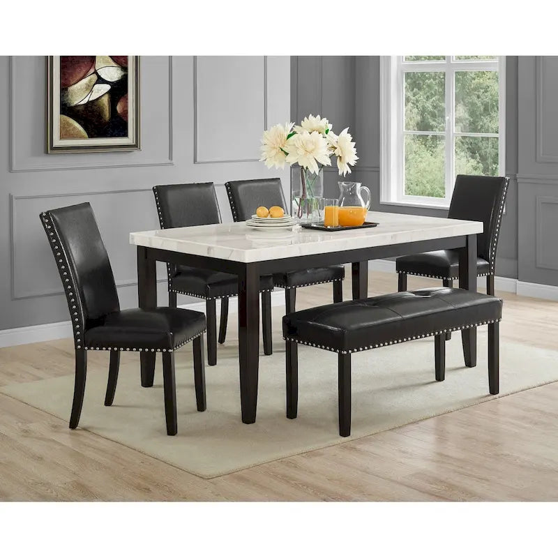 Table à manger rectangulaire avec plateau en marbre blanc et pieds en bois d'ébène massif