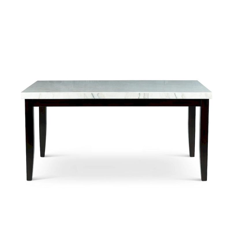 Table à manger rectangulaire avec plateau en marbre blanc et pieds en bois d'ébène massif
