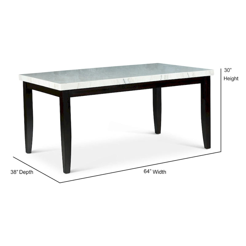 Table à manger rectangulaire avec plateau en marbre blanc et pieds en bois d'ébène massif