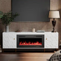 Meuble TV laqué de 70 pouces avec cheminée électrique de 36 pouces Blanc Noir