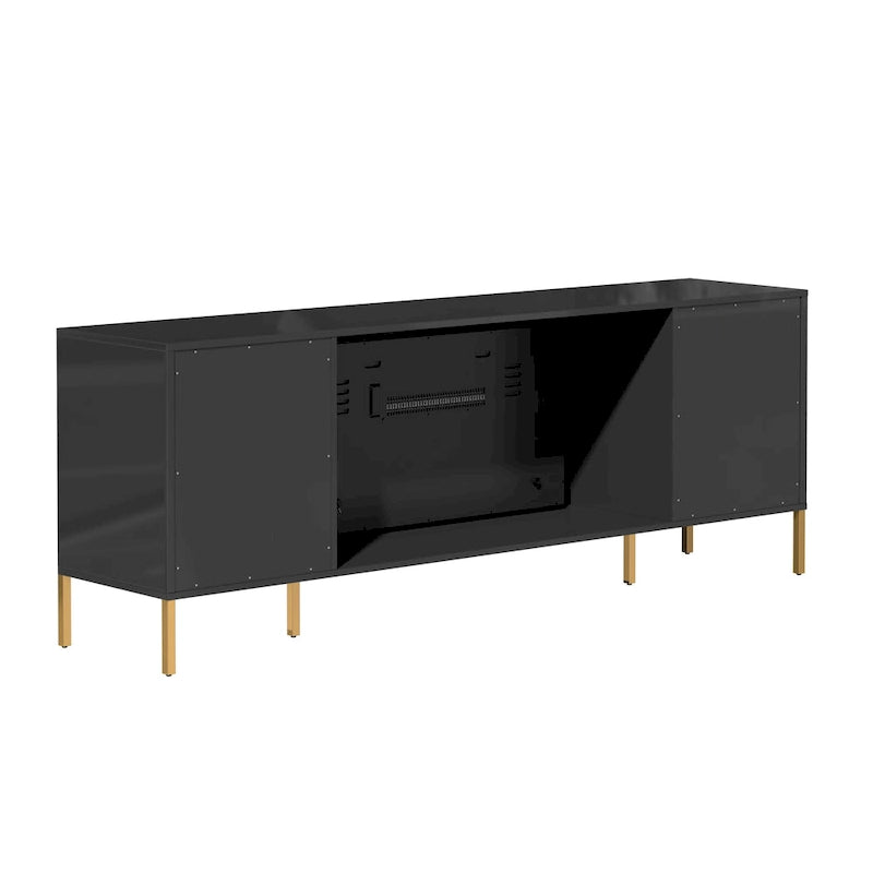 Meuble TV laqué de 70 pouces avec cheminée électrique de 36 pouces Blanc Noir