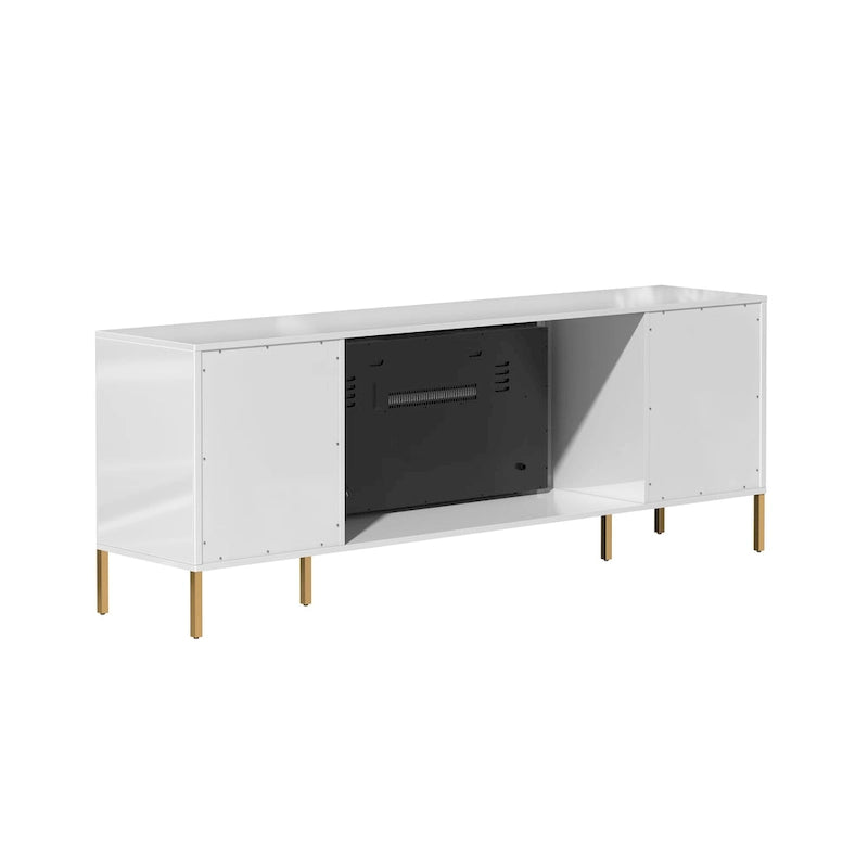 Meuble TV laqué de 70 pouces avec cheminée électrique de 36 pouces Blanc Noir