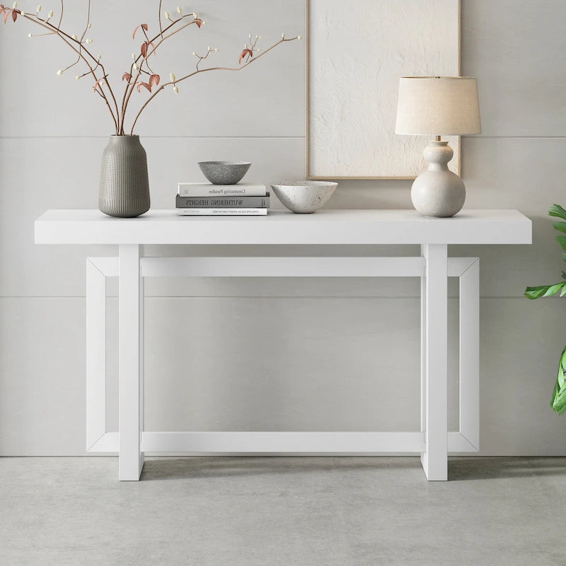 Console étroite de style industriel avec plateau en bois et béton, noire