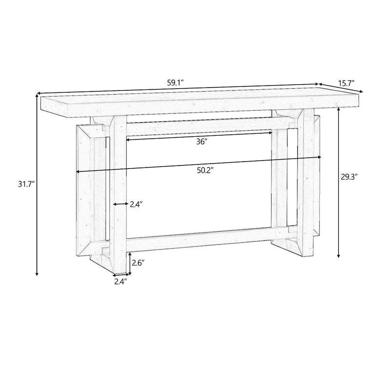 Console étroite de style industriel avec plateau en bois et béton, noire