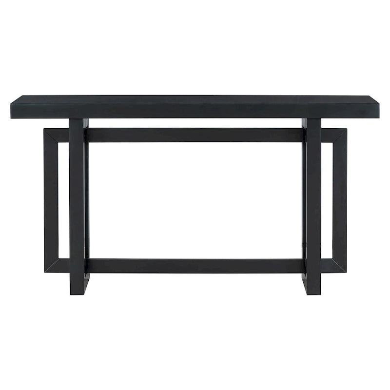 Console étroite de style industriel avec plateau en bois et béton, noire