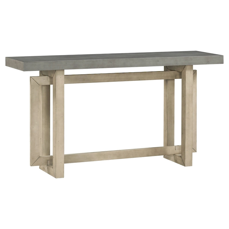 Console étroite de style industriel avec plateau en bois et béton, noire