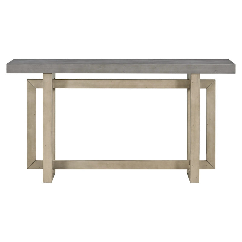 Console étroite de style industriel avec plateau en bois et béton, noire