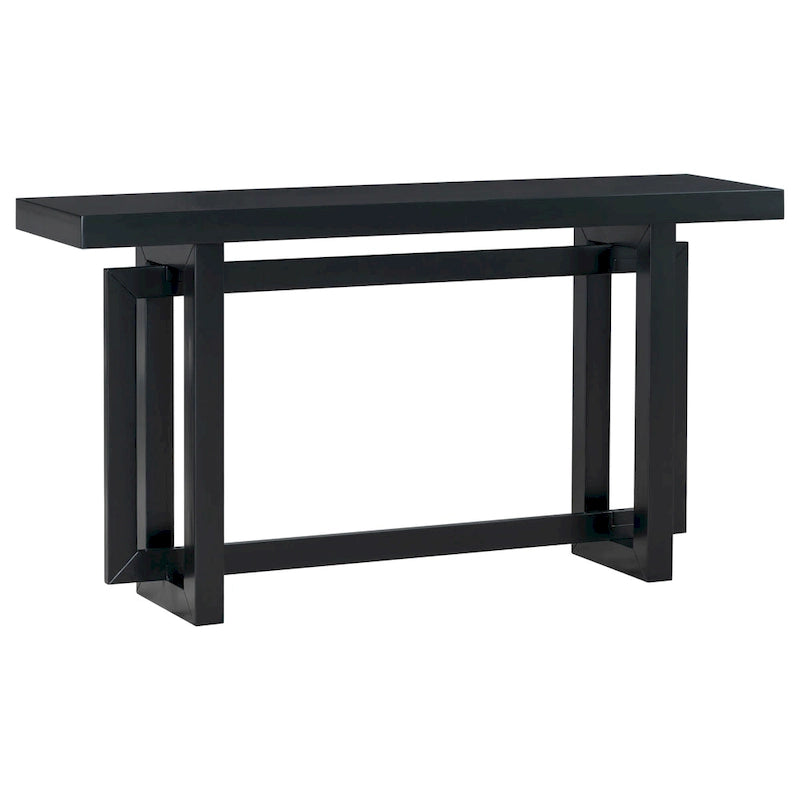 Console étroite de style industriel avec plateau en bois et béton, noire