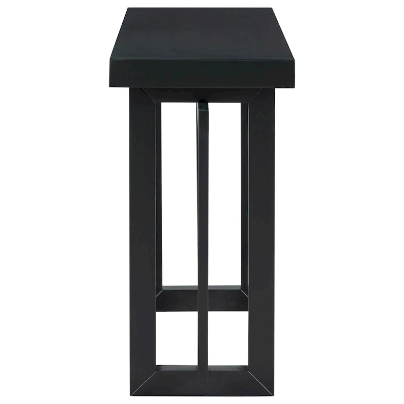 Console étroite de style industriel avec plateau en bois et béton, noire