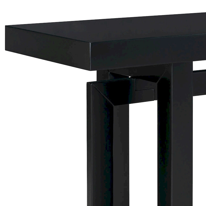Console étroite de style industriel avec plateau en bois et béton, noire