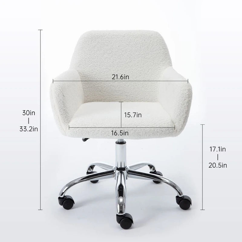 Chaise de bureau pivotante en fausse fourrure blanche, réglable en hauteur, à roulettes, avec dossier haut