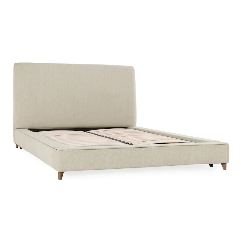 Lit plateforme rembourré à bords arrondis en beige crème